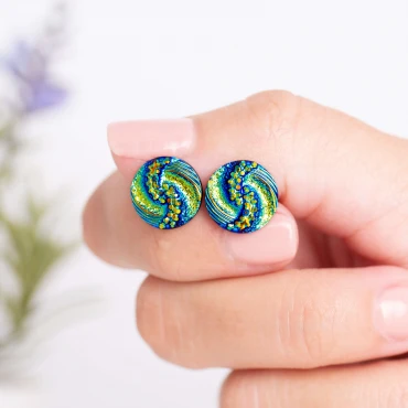 Cercei cu șurub, mini Geode glitter • SWIRL • Oțel Inoxidabil