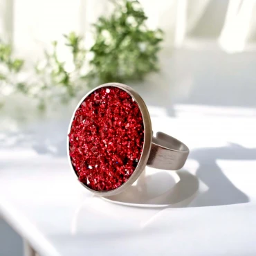 Inel ajustabil, Geode Glitter • MAGENTA FRAME • Oțel Inoxidabil