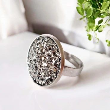 Inel ajustabil, Geode Glitter • GRAY FRAME • Oțel Inoxidabil