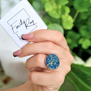 Inel ajustabil, Geode Glitter • NIGHT FRAME • Oțel Inoxidabil