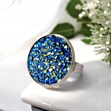 Inel ajustabil, Geode Glitter • NIGHT FRAME • Oțel Inoxidabil