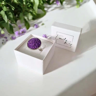Inel ajustabil, Geode Glitter • PURPLE FRAME • Oțel Inoxidabil
