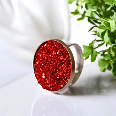 Inel ajustabil, Geode Glitter • RED FRAME • Oțel Inoxidabil
