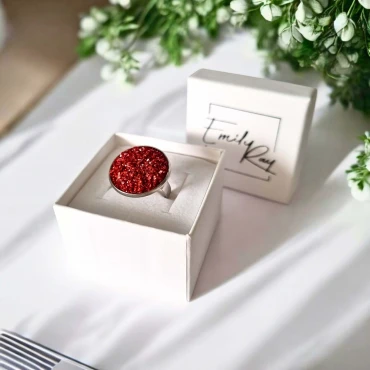 Inel ajustabil, Geode Glitter • RED FRAME • Oțel Inoxidabil