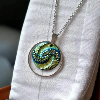 Pandantiv cu lantisor, Geode glitter • SWIRL • Oțel Inoxidabil