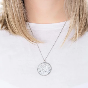 Pandantiv cu lantisor, Geode glitter • SILVER MAY FRAME • Oțel Inoxidabil