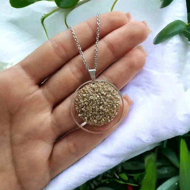 Pandantiv cu lantisor, Geode glitter • GOLDEN • Oțel Inoxidabil
