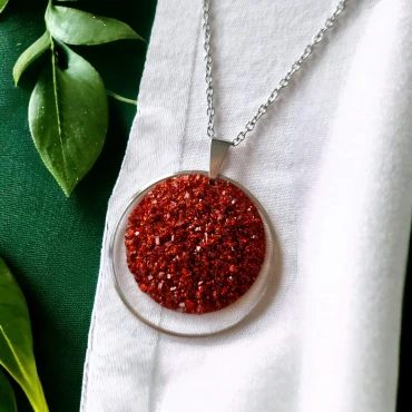 Pandantiv cu lantisor, Geode glitter • RED P • Oțel Inoxidabil