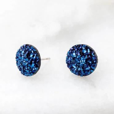 Cercei cu șurub, mini Geode glitter • BLUE • Oțel Inoxidabil