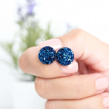 Cercei cu șurub, mini Geode glitter • BLUE • Oțel Inoxidabil