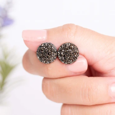Cercei cu șurub, mini Geode glitter • GRAY • Oțel Inoxidabil