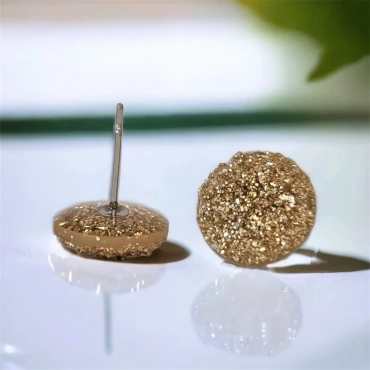 Cercei cu șurub, mini Geode glitter • GOLDEN • Oțel Inoxidabil