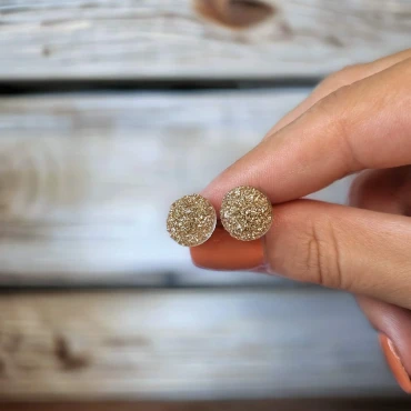 Cercei cu șurub, mini Geode glitter • GOLDEN • Oțel Inoxidabil