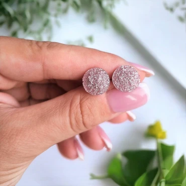 Cercei cu șurub, mini Geode glitter • ROZ • Oțel Inoxidabil