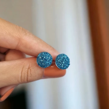 Cercei cu șurub, mini Geode glitter • SKY BLUE • Oțel Inoxidabil