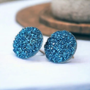 Cercei cu șurub, mini Geode glitter • SKY BLUE • Oțel Inoxidabil