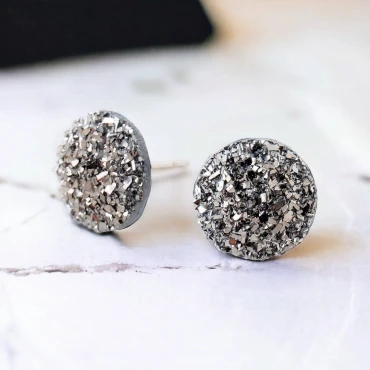 Cercei cu șurub, mini Geode glitter • GRAY • Oțel Inoxidabil