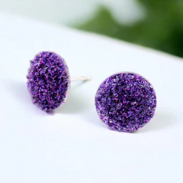 Cercei cu șurub, mini Geode glitter • MOV • Oțel Inoxidabil