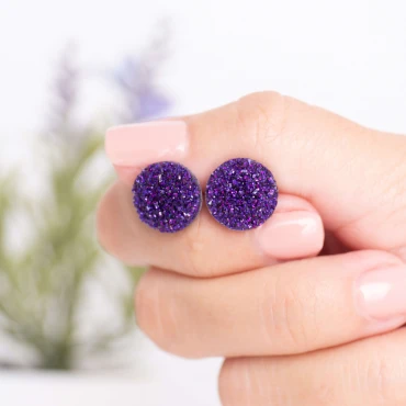 Cercei cu șurub, mini Geode glitter • MOV • Oțel Inoxidabil