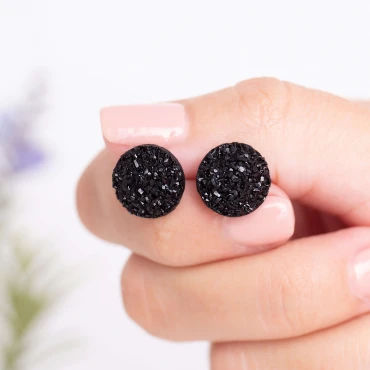 Cercei cu șurub, mini Geode glitter • NEGRU • Oțel Inoxidabil