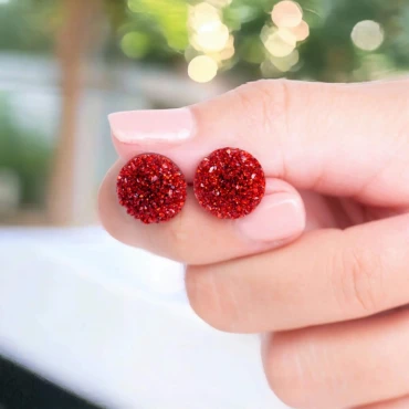 Cercei cu surub, mini Geode glitter • RED • Oțel Inoxidabil