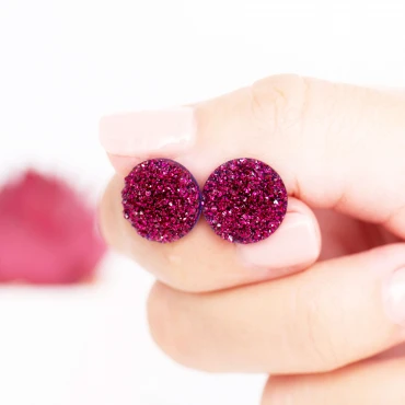 Cercei cu surub, mini Geode glitter • MAGENTA • Oțel Inoxidabil
