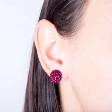 Cercei cu surub, mini Geode glitter • MAGENTA • Oțel Inoxidabil