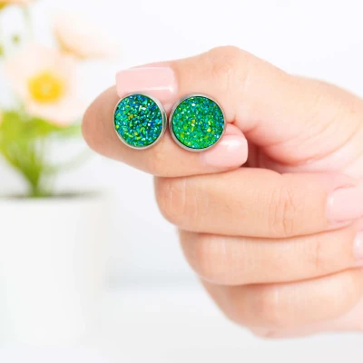 Cercei cu șurub, mini Geode glitter • UNICORN • Oțel Inoxidabil