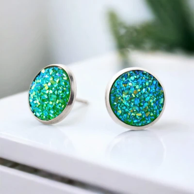 Cercei cu șurub, mini Geode glitter • UNICORN • Oțel Inoxidabil