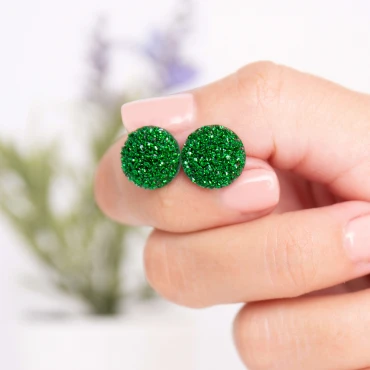 Cercei cu șurub, mini Geode glitter • VERDE • Oțel Inoxidabil