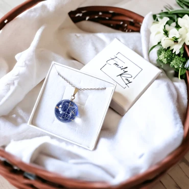Pandantiv semi-sferă 20mm cu Păpădie în rășină • HALF BLUE • Oțel Inoxidabil