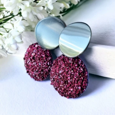 Cercei cu șurub, Geode glitter • MAGENTA XL • Oțel Inoxidabil