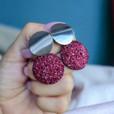 Cercei cu șurub, Geode glitter • MAGENTA XL • Oțel Inoxidabil