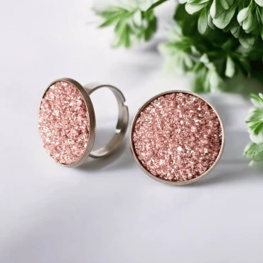 Inel ajustabil, Geode Glitter • PINK FRAME • Oțel Inoxidabil
