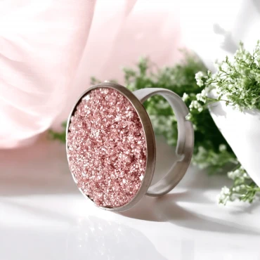 Inel ajustabil, Geode Glitter • PINK FRAME • Oțel Inoxidabil
